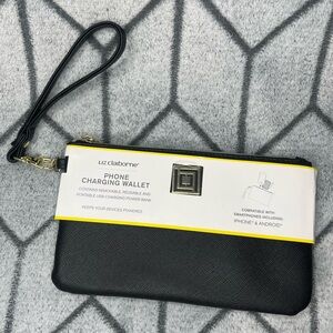 Liz Claiborne Black Faux Leather Phone Portable Charger Wallet Wristlet W